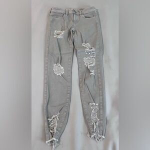 American Eagle Jeans Women‎ 4R Gray  Super Stretch Jegging Skinny Denim Ripped
